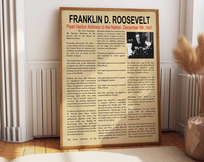 FDR Pearl Harbor Speech Franklin D Rooseveldt Speech Pearl Harbor Decor Famous Speech Wall Art