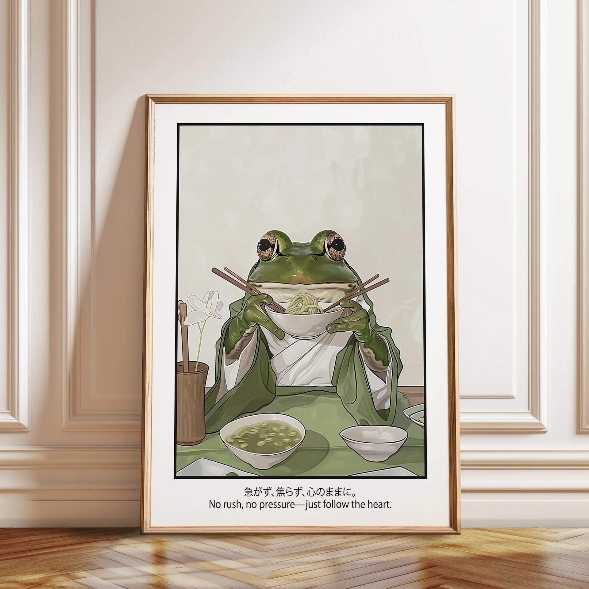 Zen Frog Ramen Print: Whimsical Japanese Kitchen Wall Art