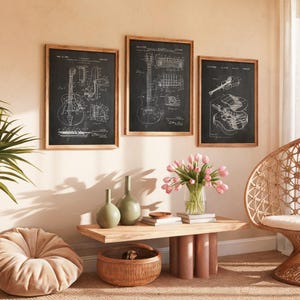 Guitar Patent Art Prints (Set of 3): Music Room Decor