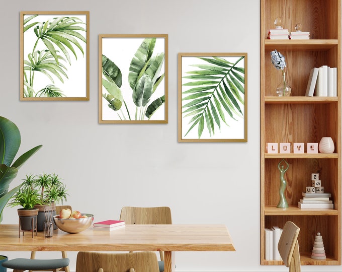 Tranquil Tropics: Set of 3 Botanical Leaf Tropical Wall Art Prints for Enchanting Home Decor