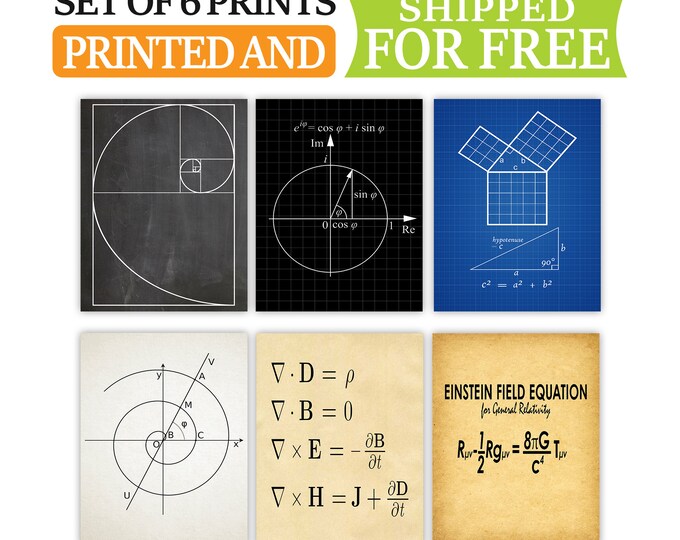 Mathematical Wonders Formula Set of 6 Patent Wall Posters - Ideal Diagram Wall Art and Perfect Room Decor Gift for Math Enthusiasts