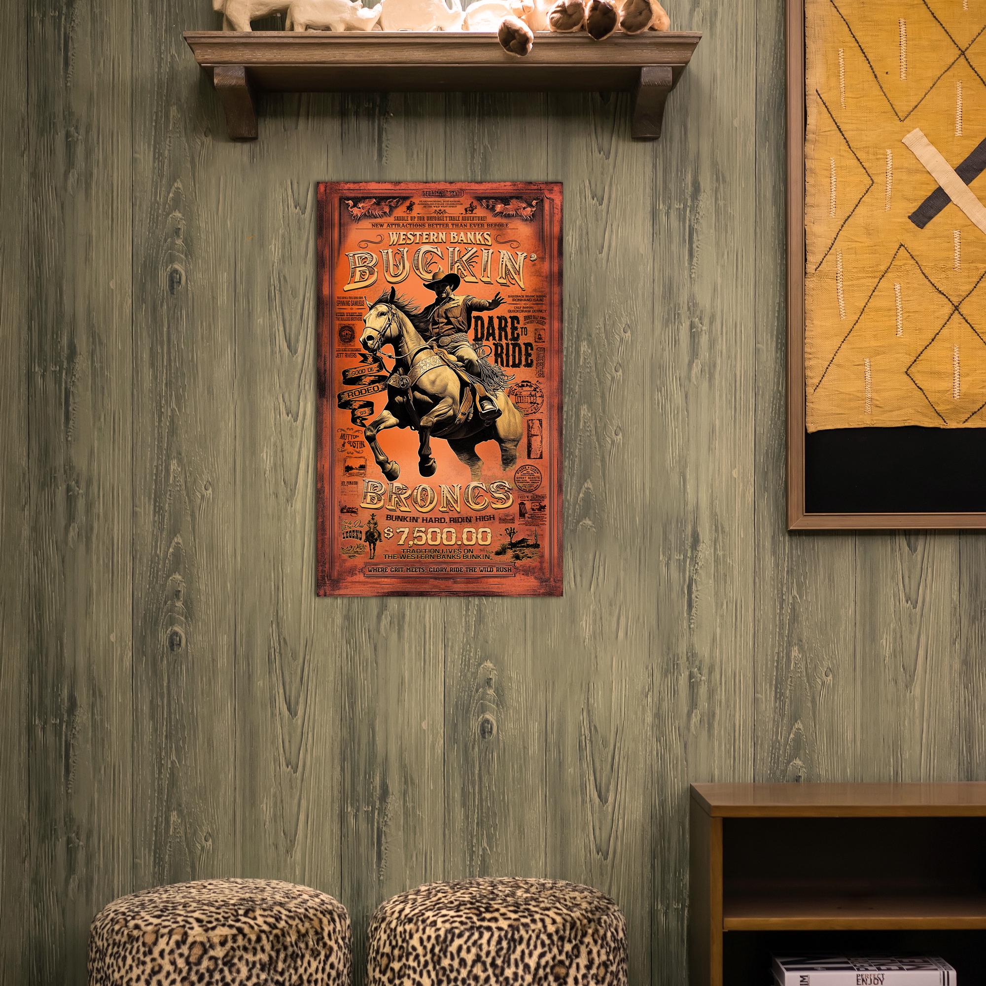 Rustic Brown Rodeo Buckin' Broncs Rodeo Poster: Rustic Western Cowboy Art Print - Etsy