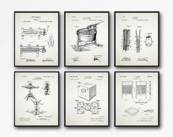 Laundry Room Patent Art Prints - Vintage Laundry Decor Set of 6