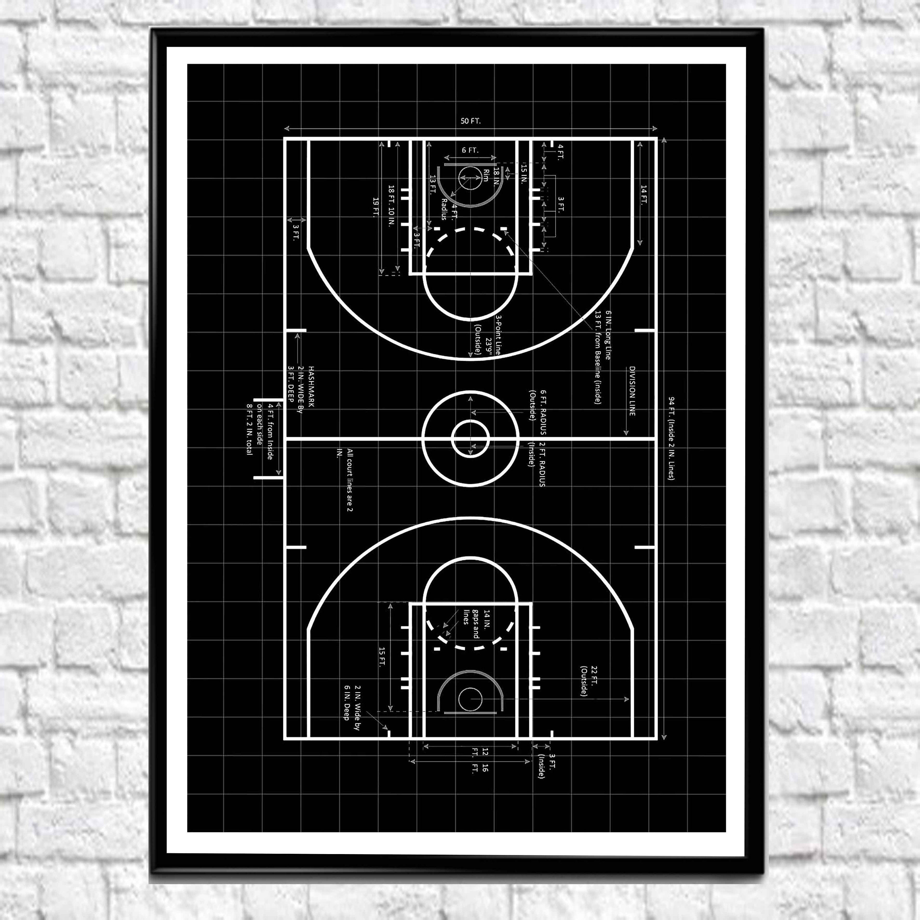 Basketball Court Plan Basketball Wall Art Basketball Decor Basketball Print Basketball Plan