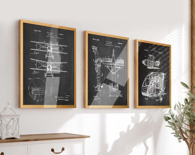 Fly High with Aviation Patent Posters Set of 3 - Ideal Airplane Wall Decor and Gifts for Pilots and Aviation Enthusiasts - WB312-317