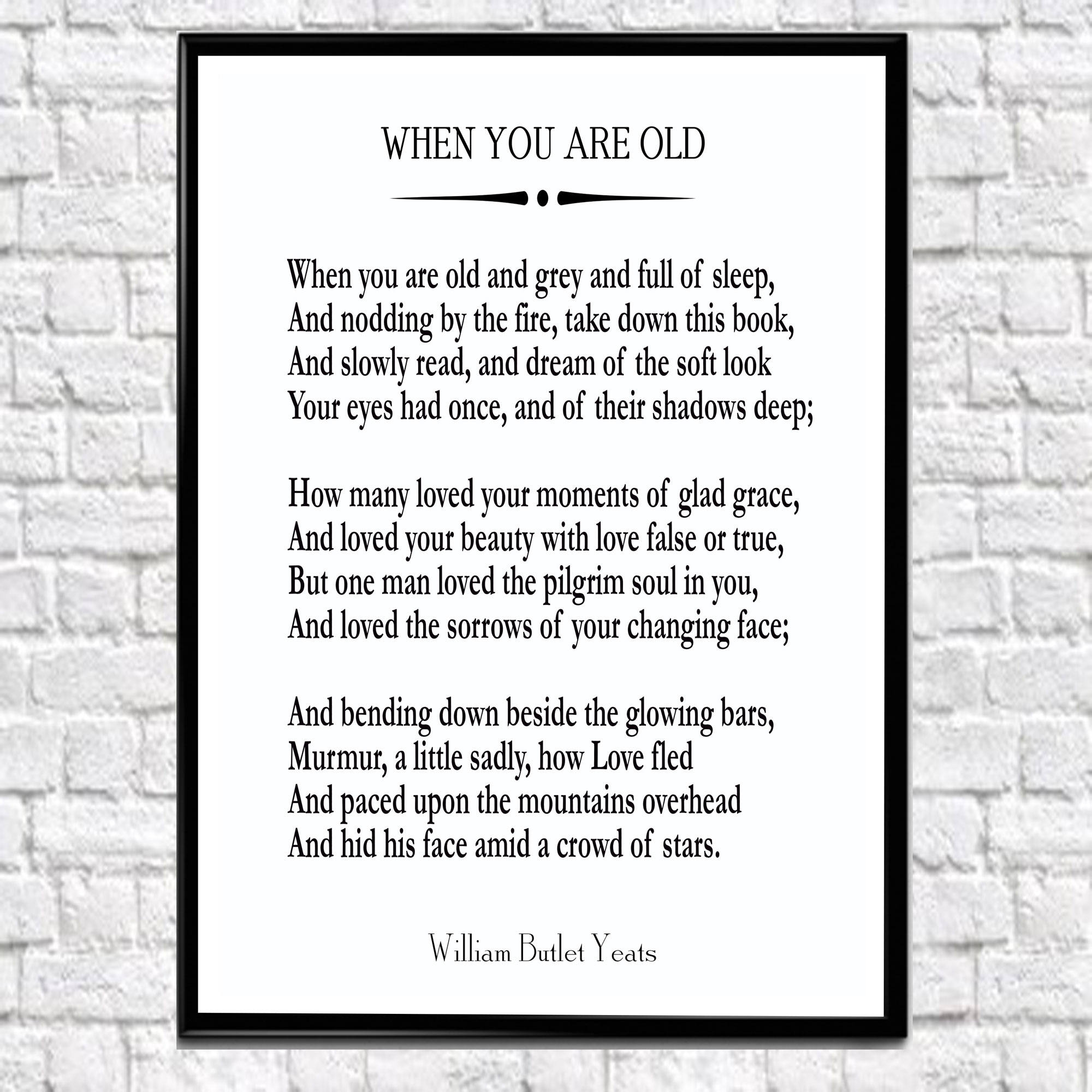 When You Are Old by William Butler Yeats WB Yeats Poetry Poem Etsy