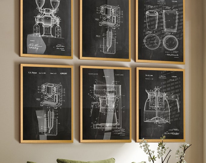 Set of 6 Coffee Maker Patent Wall Posters - Unique Decor for Coffee Enthusiasts and Ultimate Coffee Shop Vibes - Perfect Brew Inspiration