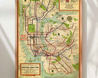 ヴィンテージのニューヨーク市地下鉄路線図ポスター：歴史的な交通