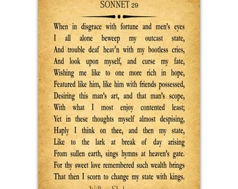 Sonnet 29 by William Shakespeare Poetry Wall Art Poetry
