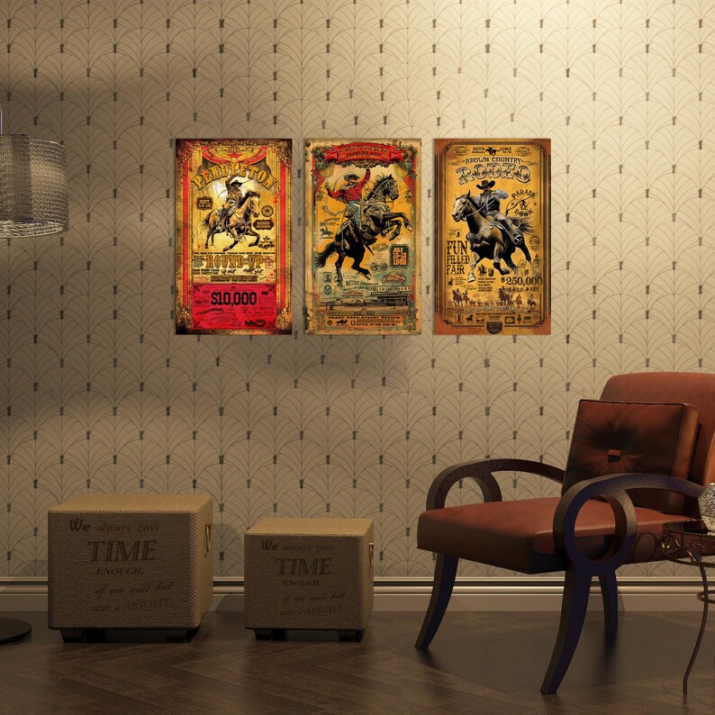 Vintage Rodeo Poster Set: Western Cowboy Wall Art Prints - Etsy