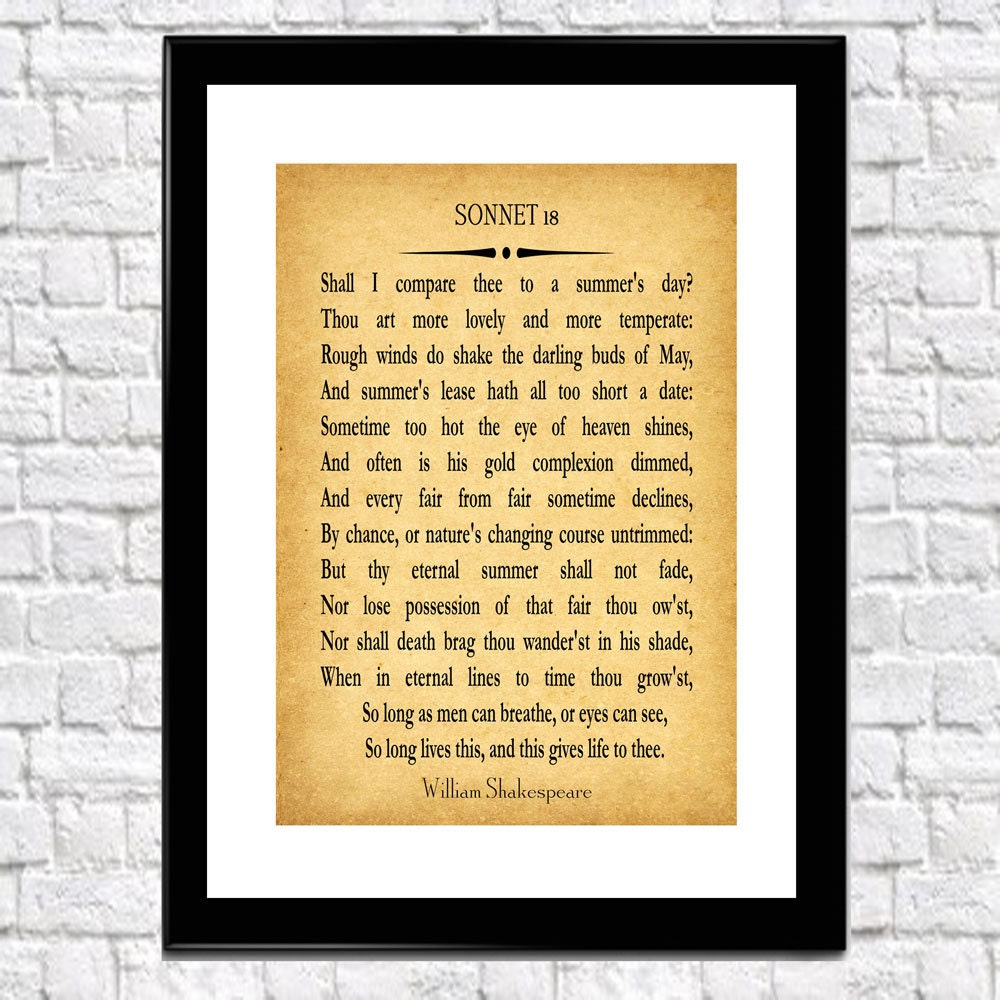 Poem Print Sonnet 18 Poem Poster Poetry Print William Shakespeare Sonnet 18 Poetry Poster