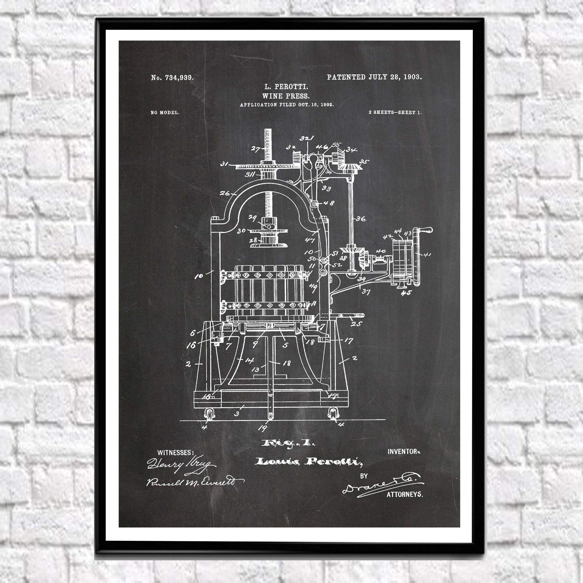 Wine Press Patent Poster Wine Poster Wine Decor Wine Wall Art Wine Bar