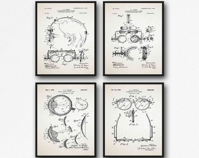 Ophthalmology Inventions Optician wall art Eye Anatomy Set of 4 Prints