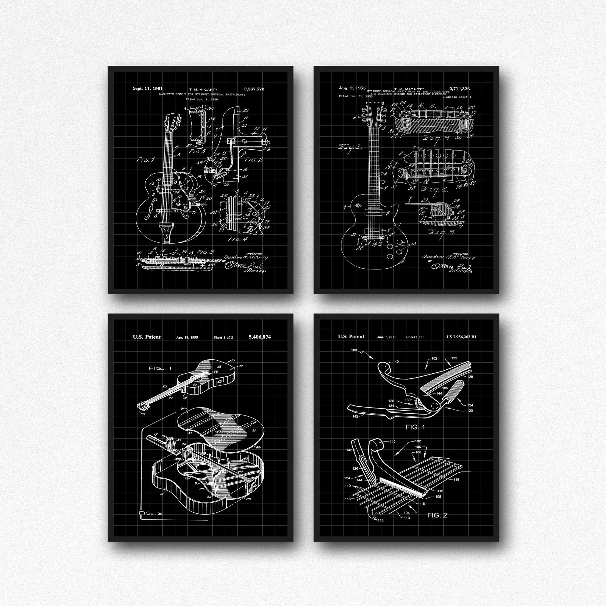 Guitar Posters Set of 4 Guitar Prints for Audio Room