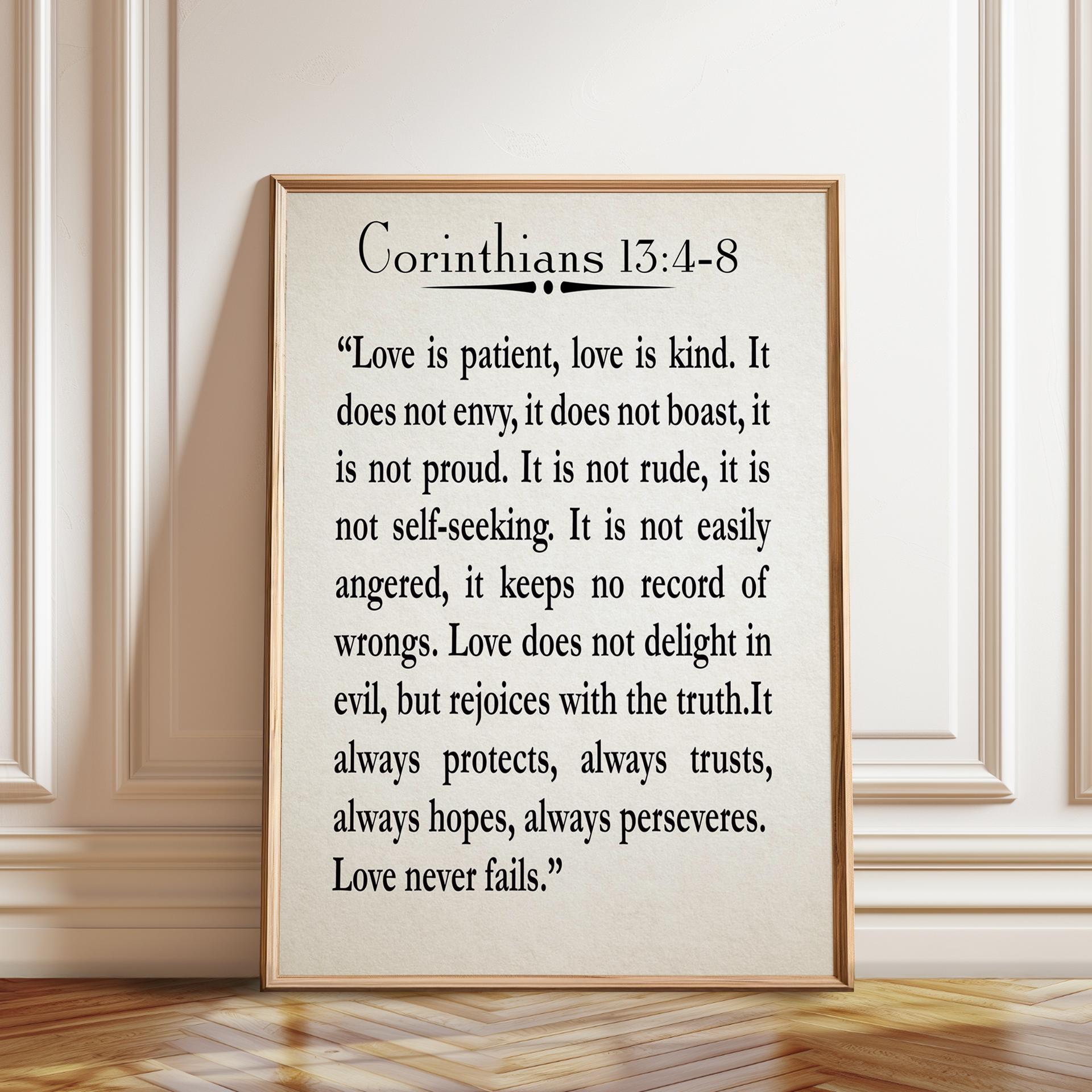 Wedding Reading Quote Wedding Quote Corinthians 13:4-8 Poster Bible Poster Bible Print St Paul Quote - Poster, Framed, and Canvas Print