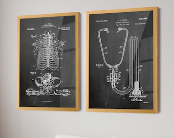 Medical Marvels: Skeleton & Stethoscope Patent Poster - Ideal Decor for Doctors and Medical Enthusiasts - Clinic Wall Art - WB393-395