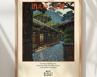 Japanese Rainy Alley Print With Haiku – Nostalgic Tokyo Street
