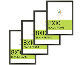Set of 4 Thin Black Frames 8x10 Inches Handmade Black Wooden Frames with Thin Profile Elegant and Modern Frame For Contemporary Art