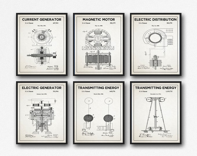 Tesla Posters Tesla Christmas Gift Set of 6 Engineering Posters