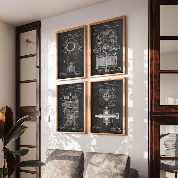 Tesla Inventions Nikola Tesla Poster Tesla Prints Tesla Wall Art Set of 4 Tesla Invention Prints Invention - Poster, Framed and Canvas Print