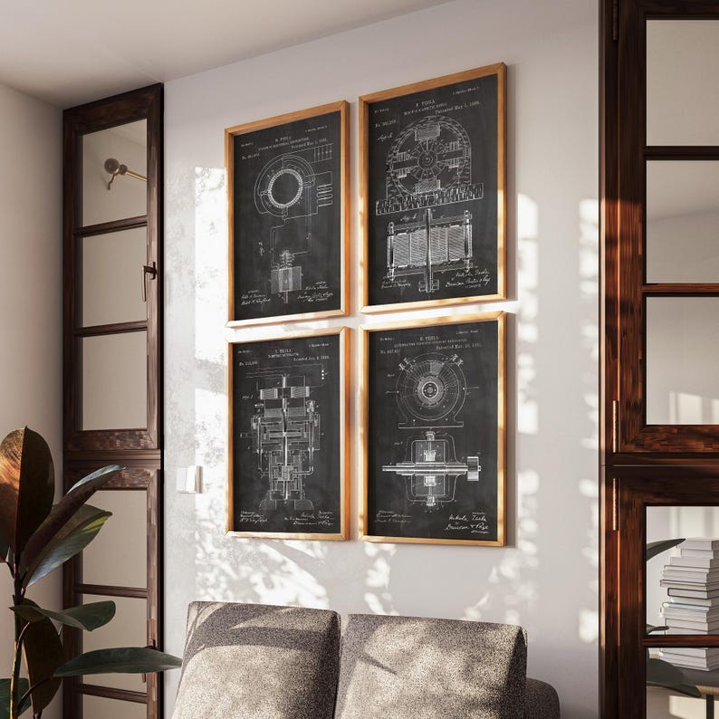 Tesla Inventions Nikola Tesla Poster Tesla Prints Tesla Wall Art Set of 4 Tesla Invention Prints Invention - Poster, Framed and Canvas Print image 1