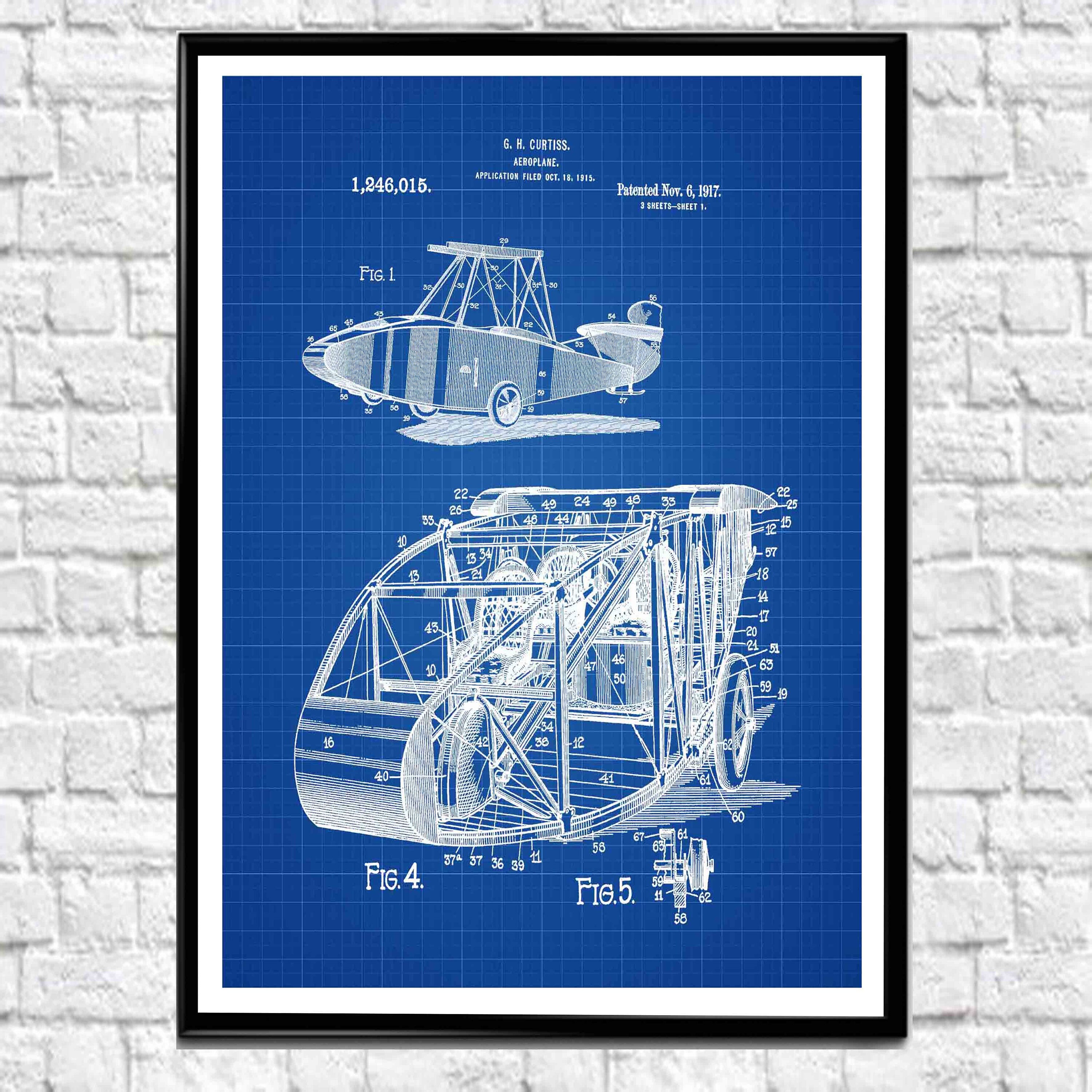 Airplane Poster Airplane Wall Art Vintage Airplane Blueprint | Etsy