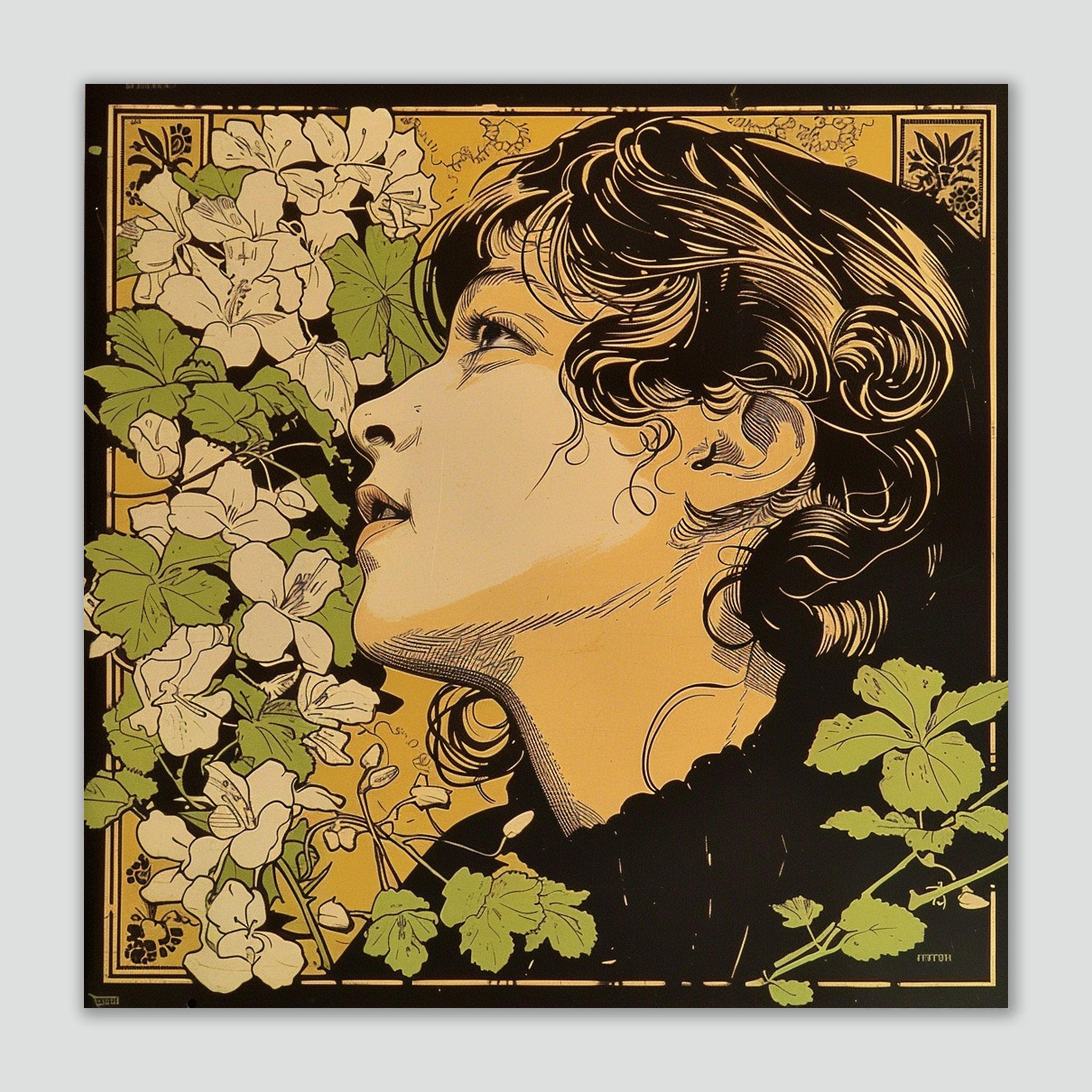 アールヌーボー様式の女性肖像画：古典的な花柄のフランス美術 - Etsy 日本