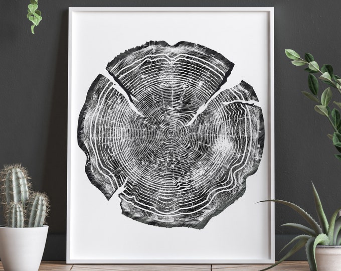 Tree Ring Print Vintage Tree Black and White Tree Ring Poster