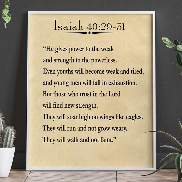 Scripture Quote Scripture Wall Art Isaiah 40:29-31 Isaiah Quote Bible Quote Bible Gift Scripture Decor Large Bible Page Bible Decor Biblical