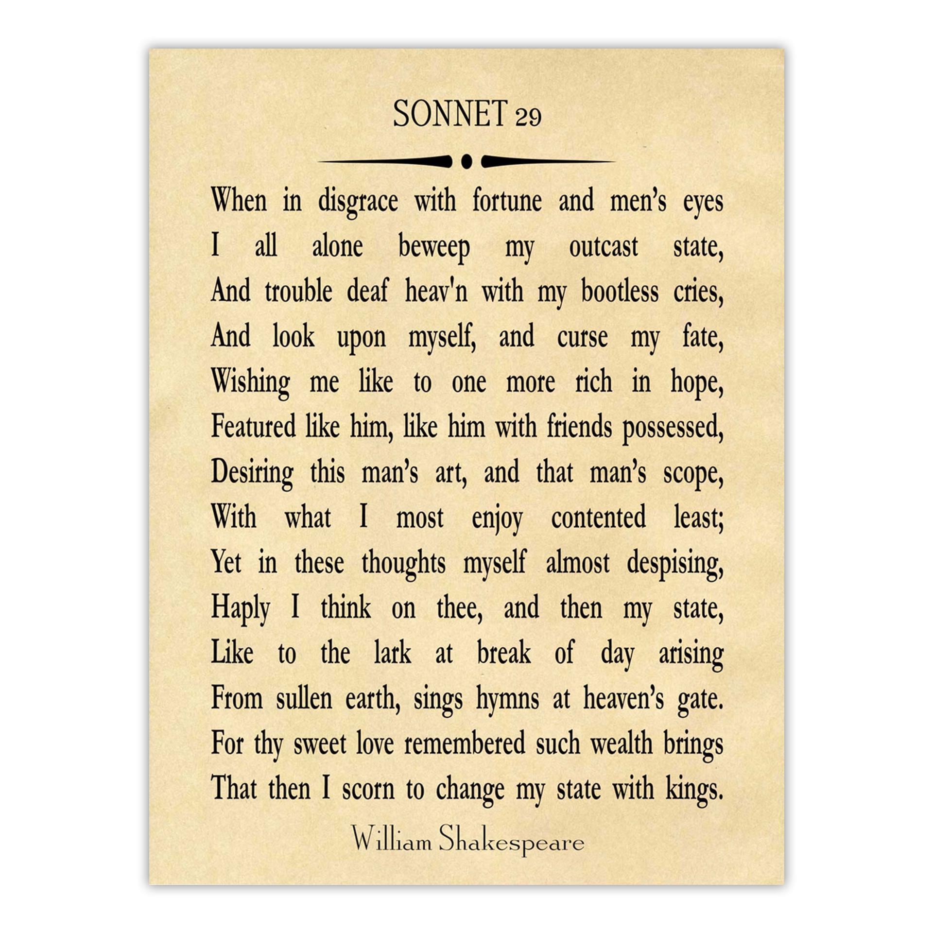 Sonnet 29 by William Shakespeare Poetry Wall Art Poetry