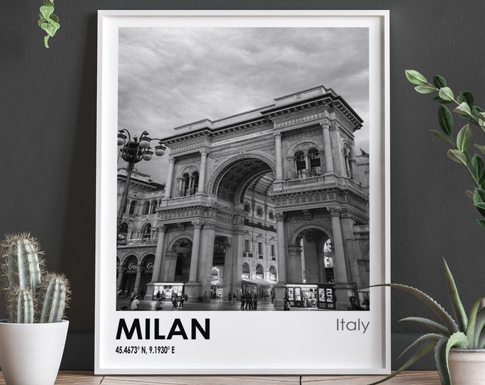 Milan Travel Poster  Italian Poster Italy Wall Art Milan Photo Print Milan Travel Art Black and White Photo Print