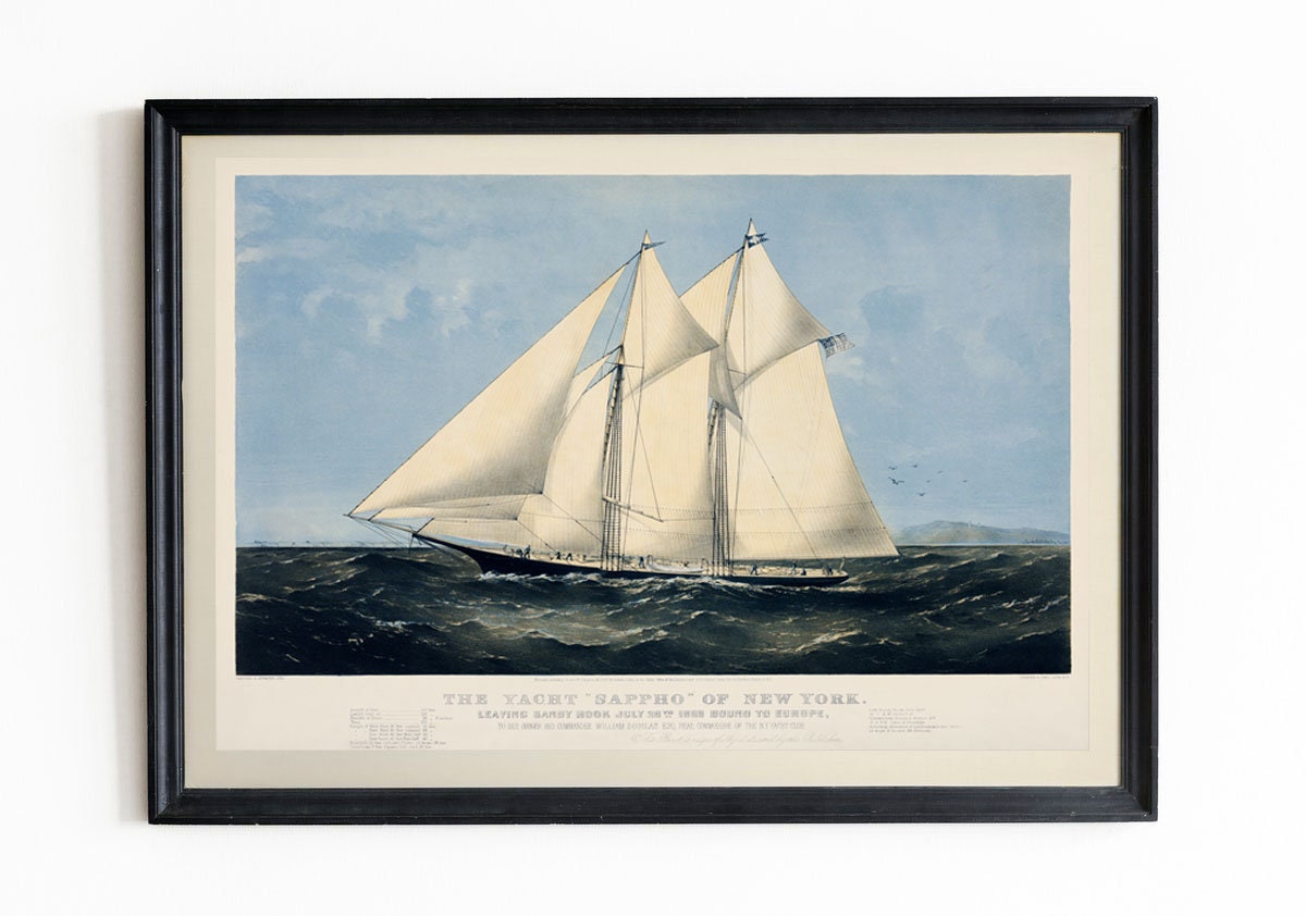 Nautical Poster Set of 4 Vintage Style Yacht Prints Ship Decor Ship