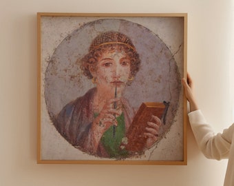 Impresión artística al fresco de Safo de Pompeya: retrato de la poetisa griega clásica