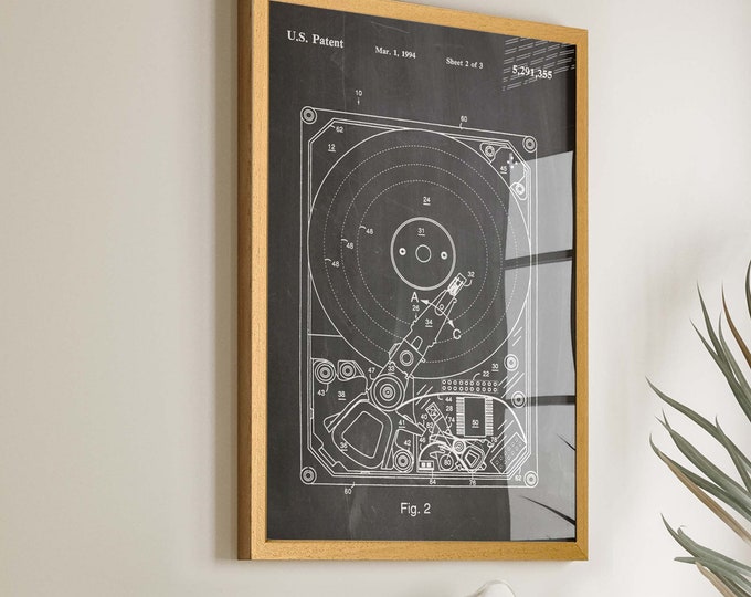 Vintage Hard Drive Patent Poster - Tech Enthusiast's Wall Art - Ideal for IT Decor & Computer Enthusiasts - WB156