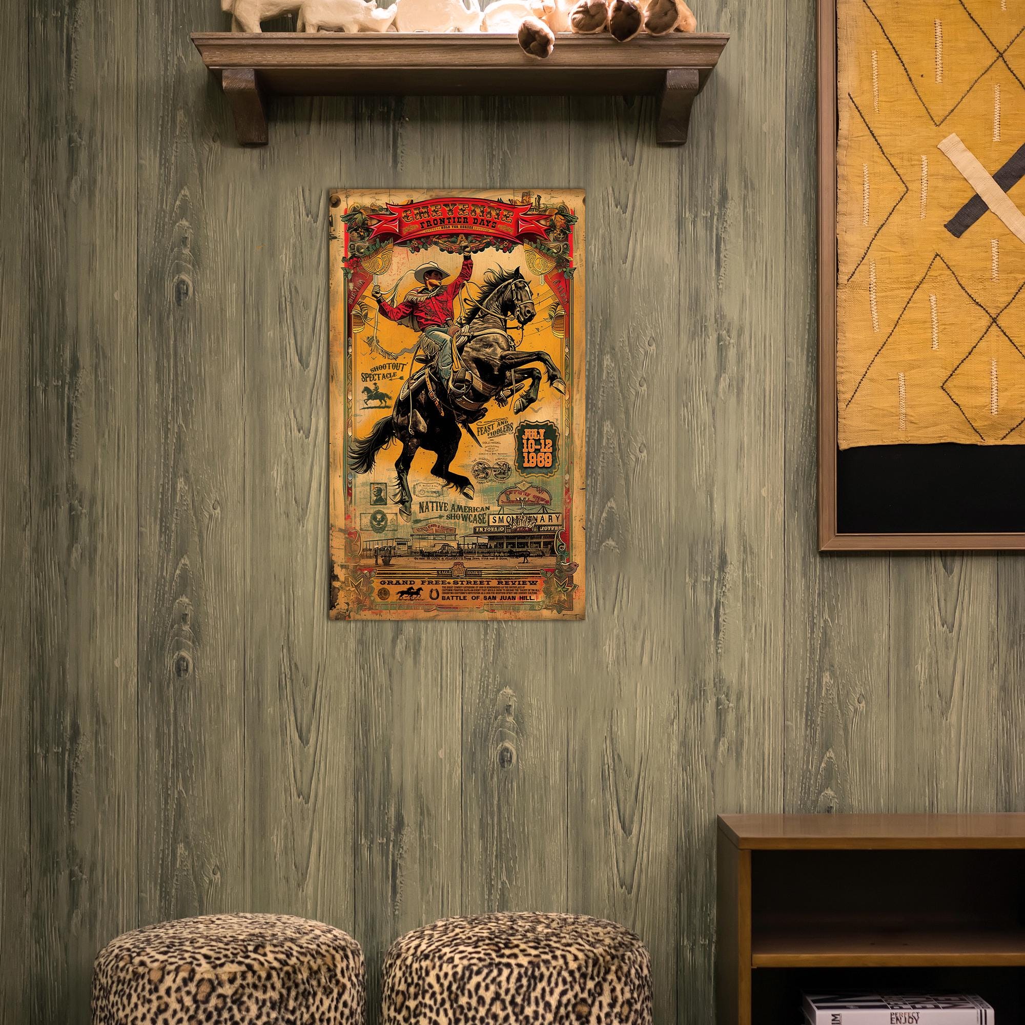 カウボーイと馬の壁飾り - シャイアン・フロンティア・デイズ・ロデオ