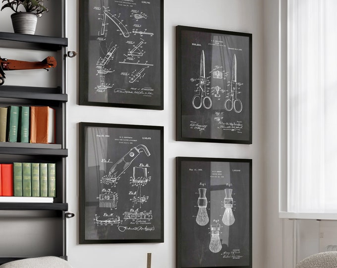 Barber's Blueprint: Set of 4 Hair Stylist Patent Posters - Timeless Hair Salon Wall Art - Perfect Decor & Gift for Hairdressers - WB402-405