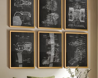Vintage Tractor Patent Print Set: Farmhouse Decor, Mechanical Art