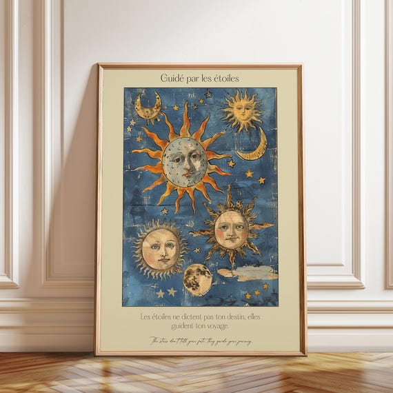 天体の太陽と月のアートプリント：ヴィンテージ占星術ポスター - Etsy 日本