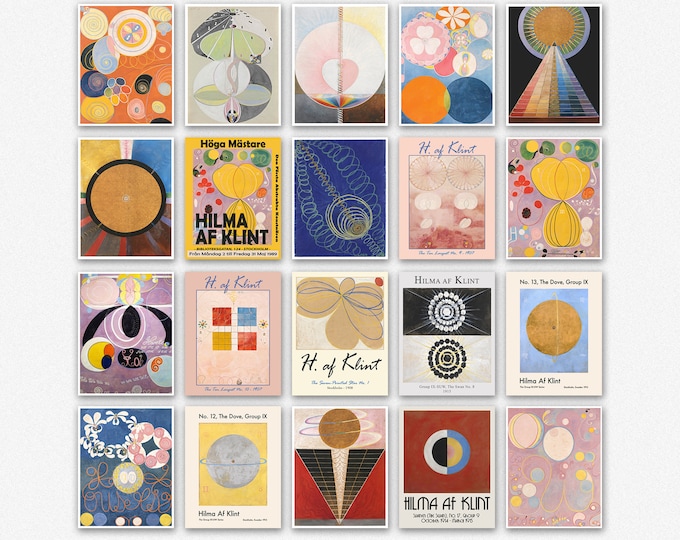 Hilma Af Klint Collage Print Set of 20 Sacred Geometry and Spiritual Art: Set of 20 Prints to enhance your Home or Office Wall Inspiring Art