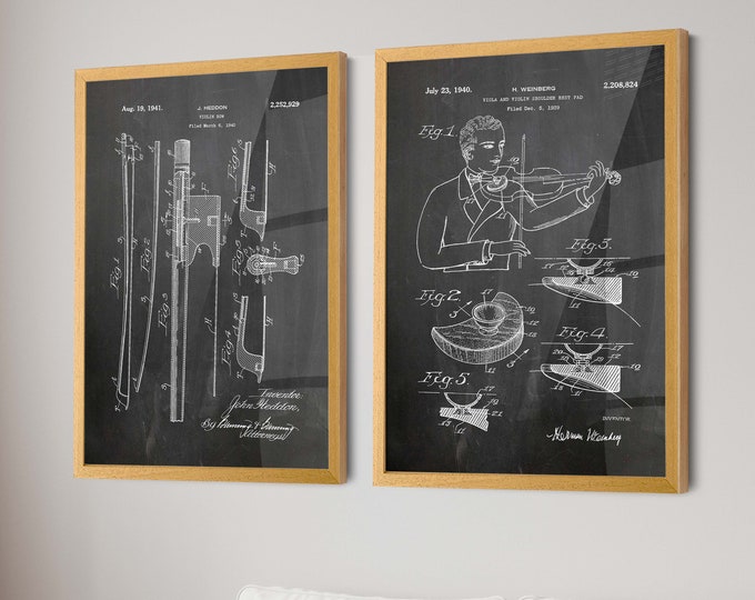 Harmony Unveiled: Fiddle Player Wall Art - Set of 2 Fiddle Invention Patent Posters - Perfect for Music Lovers & Enthusiasts - WB479-480