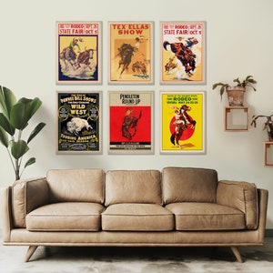 Vintage Rodeo Poster Set: Cowboy & Western Wall Art - Etsy