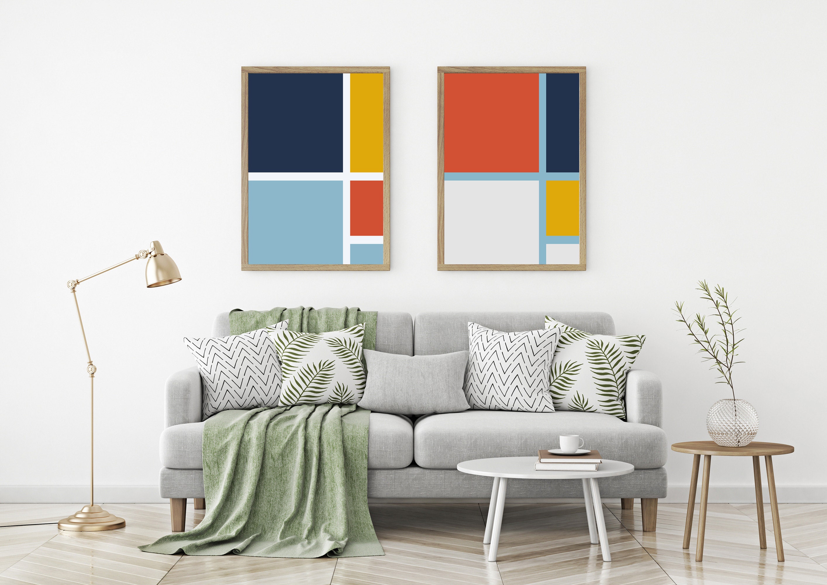 Set of 2 Mid Century Block Posters Rectangular Art