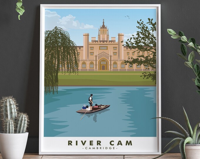 Cambridge Travel Poster Art Cambridge University Town Poster