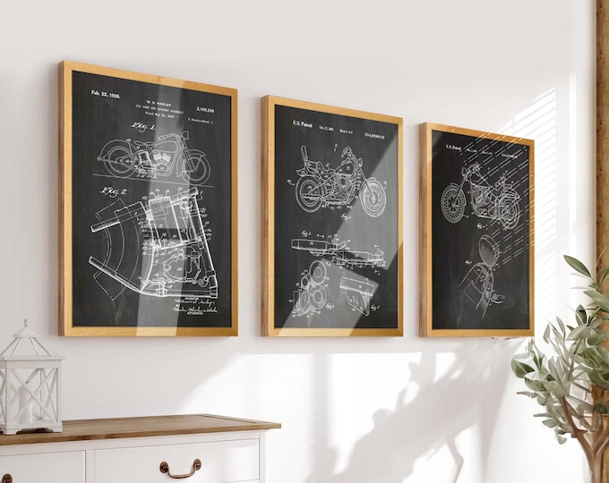 Rev Up Your Walls: Set of 3 Motorcycle Patent Posters - Ideal Motorbike Wall Decor & Workshop Art for Motorcycle Enthusiasts - WB304-306