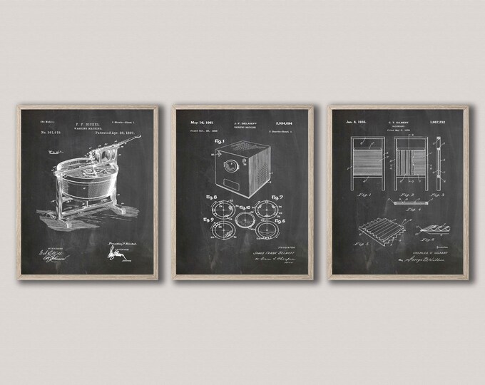 Laundry Room Posters Wash Room Decor Set of 3 Patent Prints