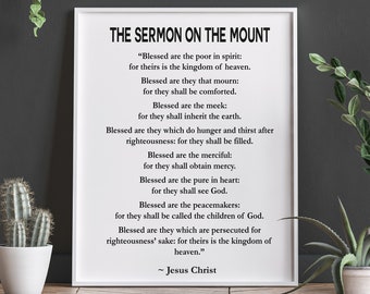 The Sermon On The Mount by Jesus Christ Gospel of Matthew Chapter 5 Scripture Poster Psalm Poster Scripture Print Jesus Quote Christian Art