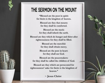 The Sermon On The Mount by Jesus Christ Gospel of Matthew Chapter 5 Scripture Poster Psalm Poster Scripture Print Jesus Quote Christian Art