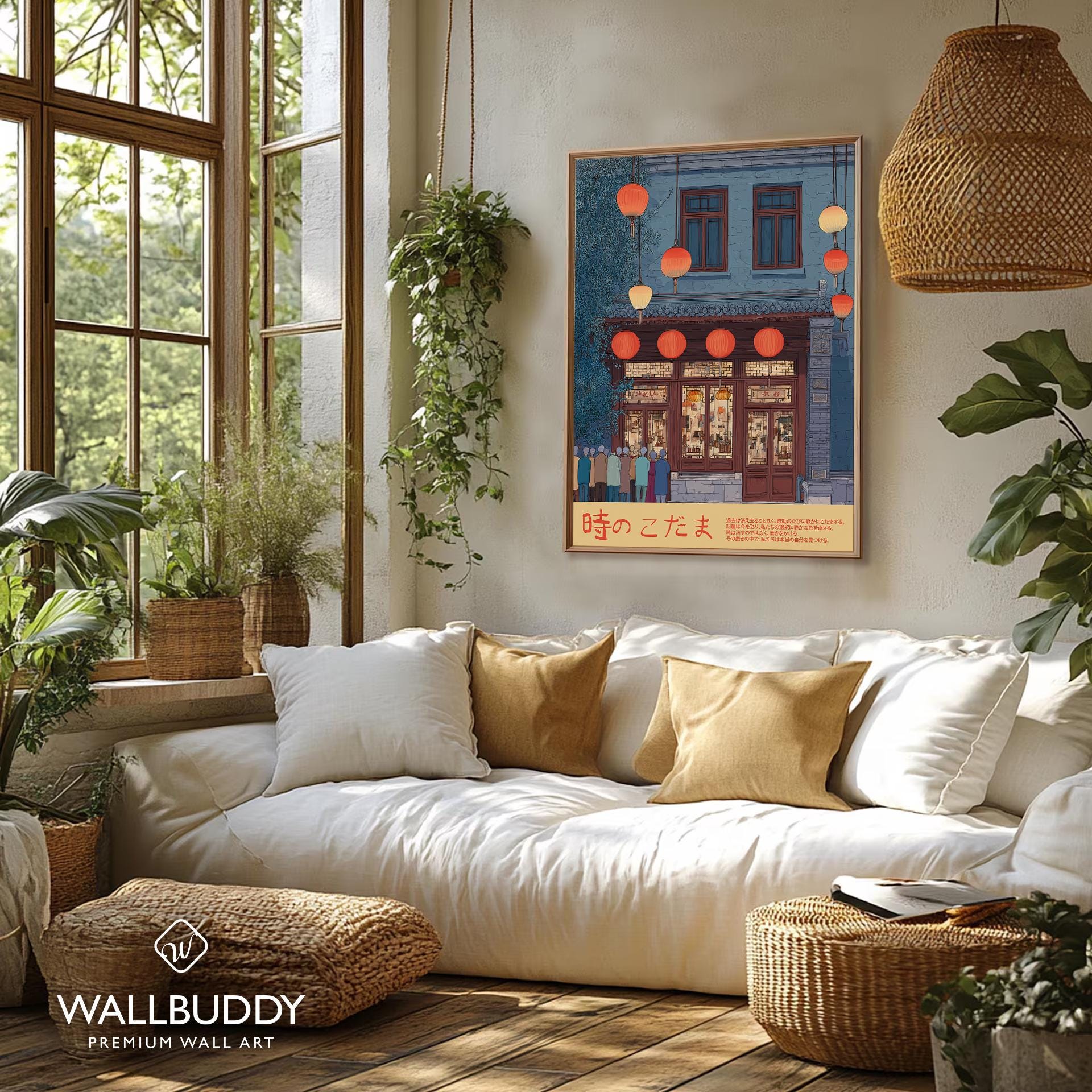 Window Scene Poster Lantern Street Art Print: Night Market Window Scene Poster – Retro ...