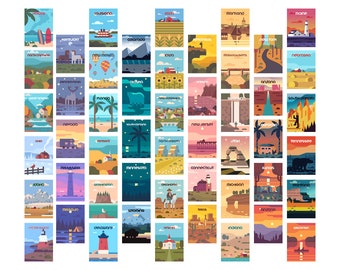 Vintage Travel City Posters Aesthetic Collage Kit For Wall - Pack of 50 Retro Travelers Bedroom Wall Decor, Travel Lover Gifts Artwork (4x6)