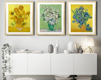 Stunning Van Gogh Floral Painting Set - Set of 3 Art Reproduction Posters for Living Room Wall Decor - High Quality Van Gogh Artwork Prints